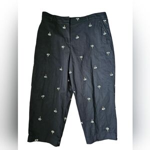 BRIGGS NEW YORK Embroidered Palm Tree Pattern Black Cropped Pants | SZ 16W